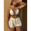 Ruffled Firlled Halter Bikini Women Swimwear Female Swimsuit Three-pieces Bikini Set With Shorts Bather Bathing Suit Swim