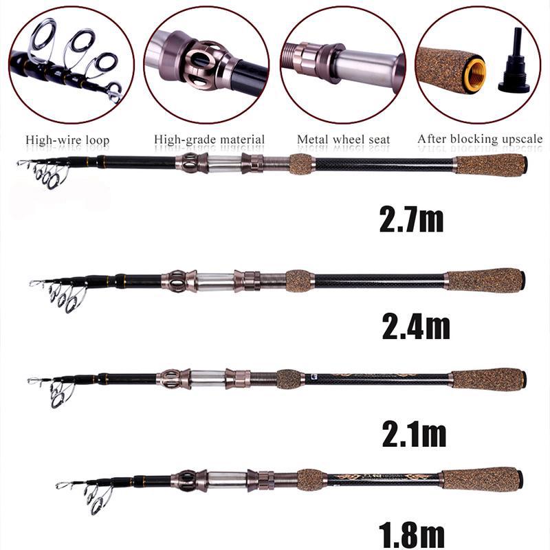 Удочка Спиннинговая удочка Телескопическая спиннинговая удочка Портативная удочка Углеродные рыболовные снасти