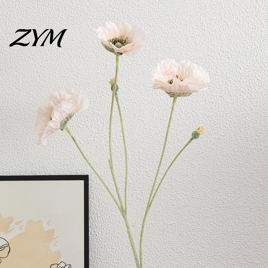 Realistic Faux Plants for Wedding 5 Heads Artificial Poppies Flowers with Stems, Silk Fake Flowers, Natural Look Floral Stems Bouquet Table