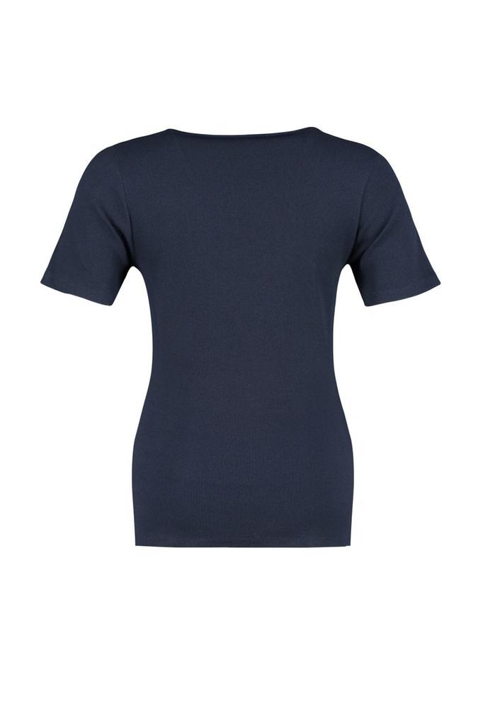 Women's Style Plus Size Navy Blue Collar Detailed Ribbed Knitted T-shirt