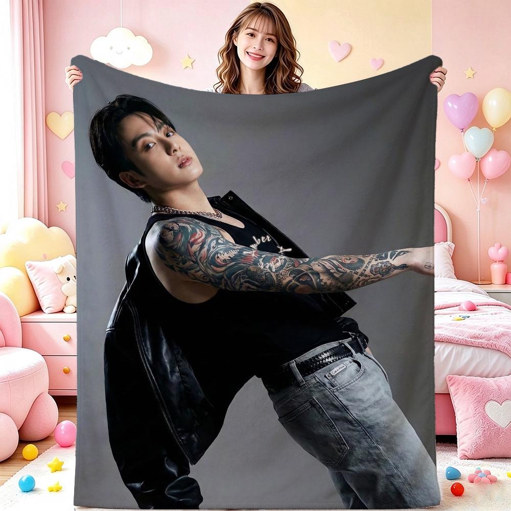 Bts Jungkook Edgy Tattoo Fashion Theme Printed Blanket Warm Comfortable Fleece Blanket For Camping Picnic Party Decor Memorial Gift