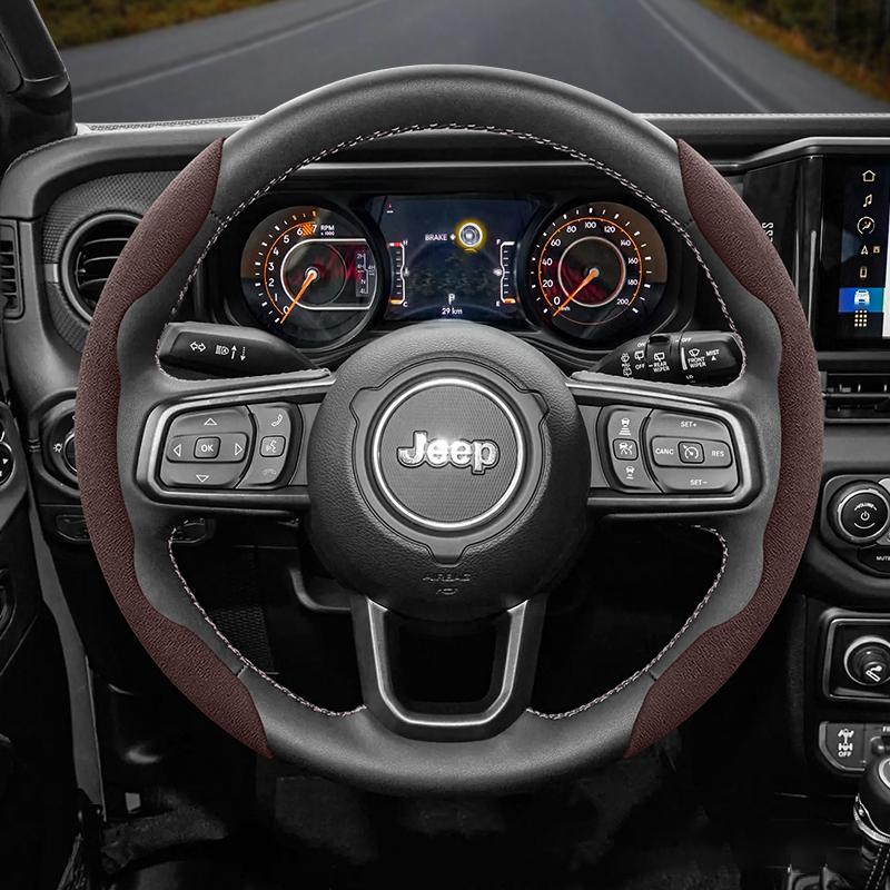 JOT2 For Jeep Suede Snap-on Steering Wheel Cover Fit Renegade Compass Wrangler Jk Jl Grand Cherokee Wk2 Accessories Wj Portachiavi