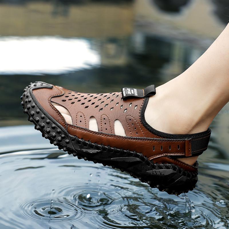 Мужские повседневные дышащие мягкие сандалии из натуральной кожи с ручной строчкой