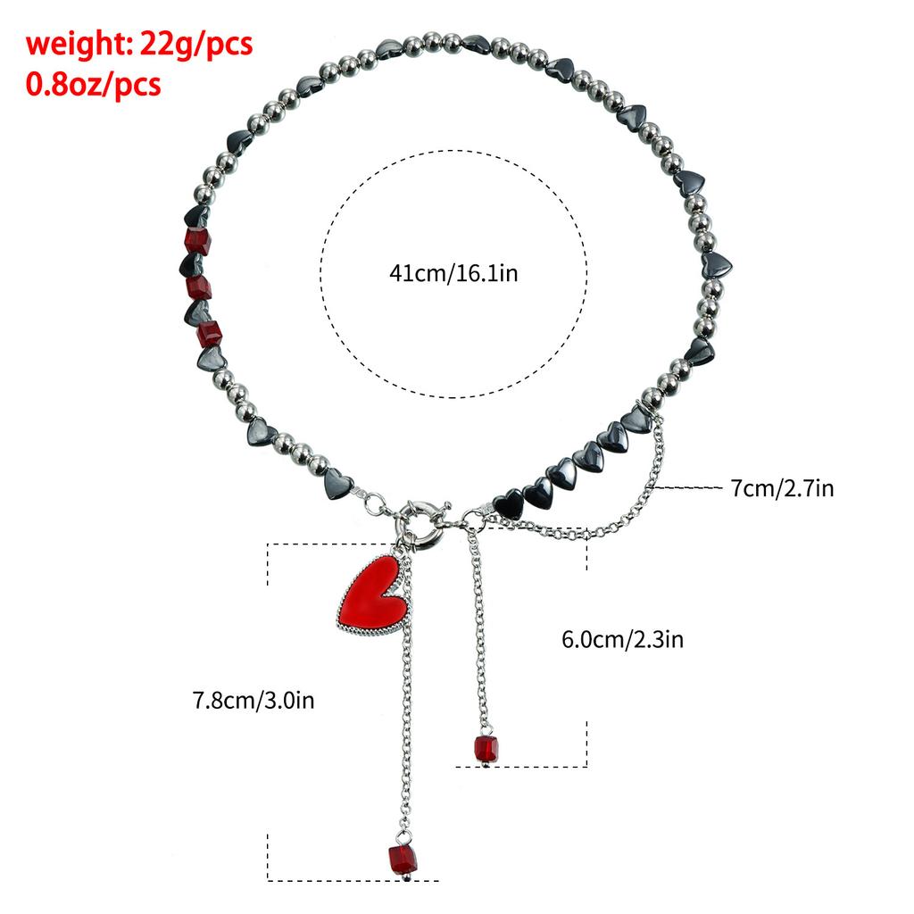 Y2K Heart Beaded Pendant Choker Necklace for Women Punk Crystal Gothic Female Party Jewelry Accessories
