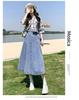 2023 Women's Long Spring Denim Pleated A-Line Skirt - High Waist, Mid-Length & Versatile