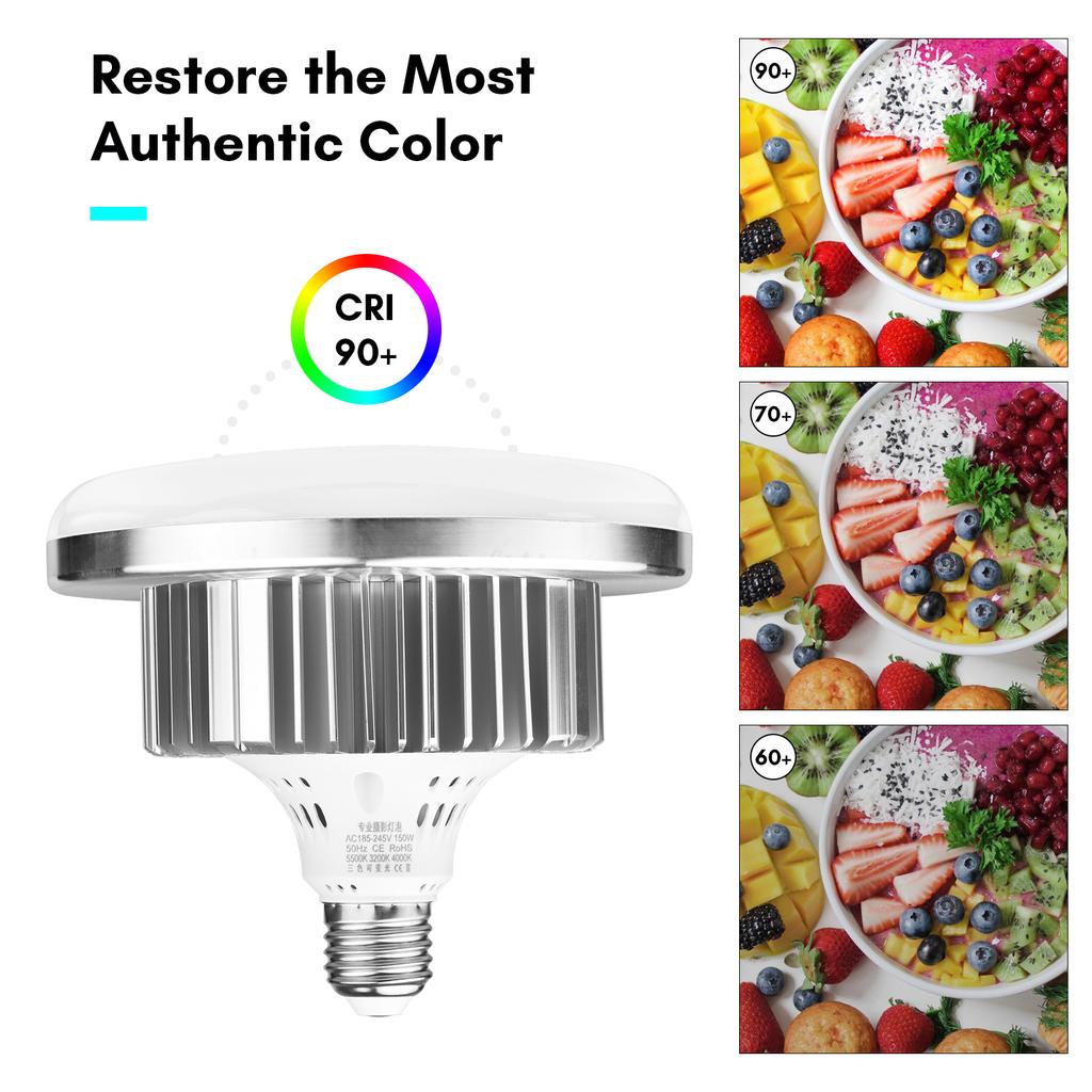 Tabletop Photography LED Lighting Kit with 150W Light Bulb Dimmable 3200K-5500K + E27 Lamp Socket +