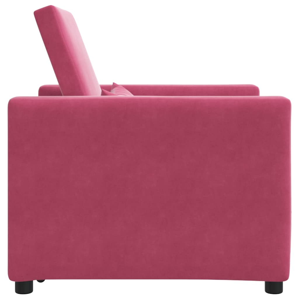 Extendable Single Sleeper Sofa with Wheels Burgundy Velvet