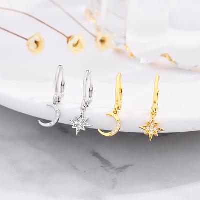 Серьги из серебра 925 пробы со звездой и луной, женские серебряные серьги, новые модные серьги, темпераментные корейские серьги, серьги
