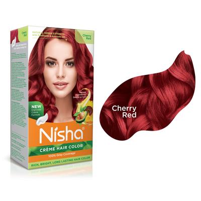 Nisha Crème Hair Color, Стойкая рыжая краска для волос, 100% покрытие седины, Вишнево-красный, 4,23 унции
