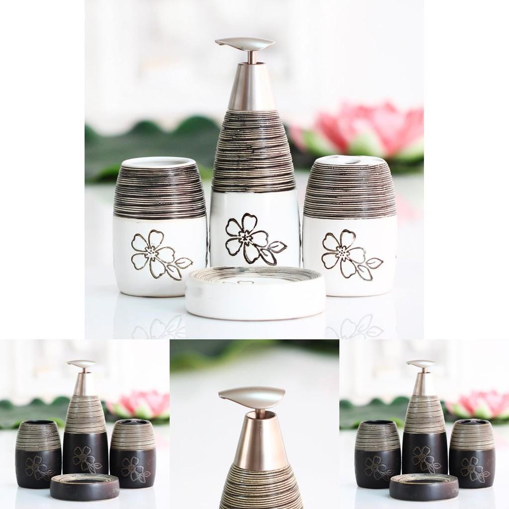 Deluxe Ceramic Bathroom 4piece Set With Floral Design For Gift Giving And Home Use