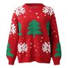Women Loose Crew Neck Pullover Sweater With Snowflake Christmas Tree Pattern