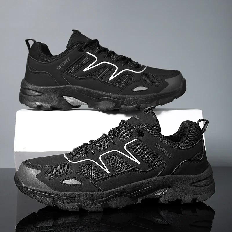 Men'S Lace Up Platform Hiking Sneakers, Wear-Resistant Non-Slip Outdoor Shoes For Climbing Hunting Trekking