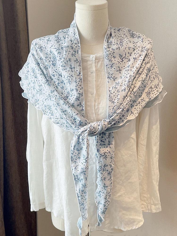 New Double-layer Pure Cotton Large Triangle Scarf Women's Japanese Literary and Flower Air-conditioned Room Shawl Small Floral