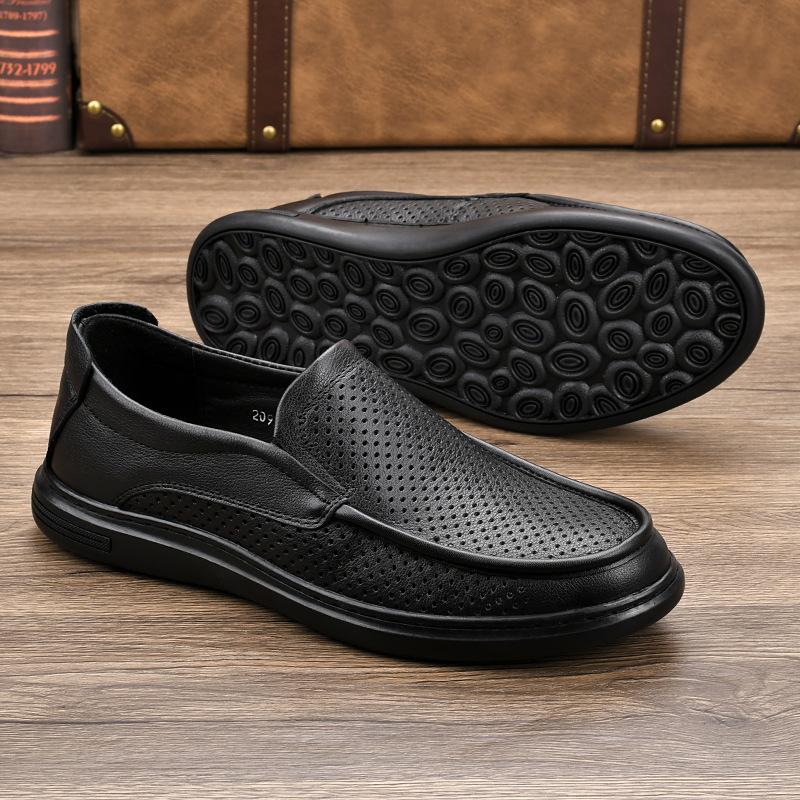 Слой Кожа Мужская обувь Осень Износостойкая и Противоскользящая Обувь для повара Повседневная Кожаная обувь Мужские Ноги Широкие Обувь Отца Обувь Отца Весенняя обувь