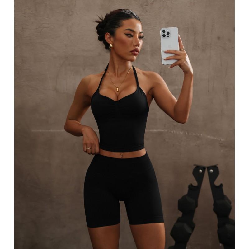 Womens Yoga Set With Built-in Bra Pad Backless Tank Top High-Waisted Leggings Quick-Dry Stretch Sportswear Gym Pilates