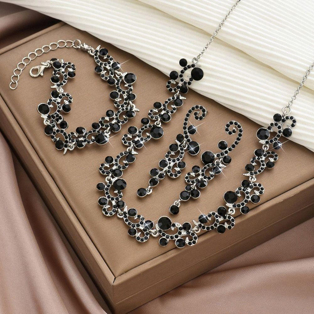 Shining Necklace Earrings Set Bracelet Rhinestone Necklace Set Rhinestone Jewelry Set Banquet
