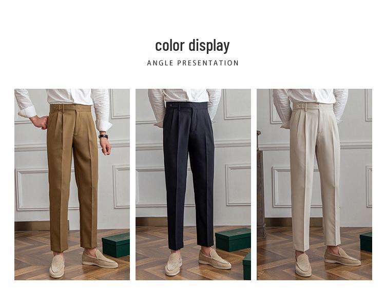 Men's Khaki Business Casual High-Waist Straight-Leg Trousers