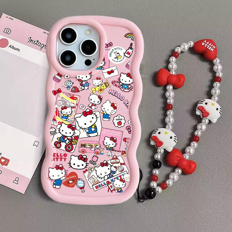Мультяшный браслет Hello Kitty Чехол-цепочка Для OPPO A60 A6 A5 PRO A79 Reno 15F 14F 13F 12 11 10 Pro 12F 11F A36 A78 5G Волна Чехол