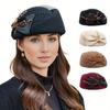 Women's Temperament Mesh Top Hat, Wool Felt Hat, British Retro Hat, Fashionable Bow Beret Hat