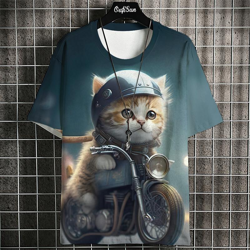 Футболки с рисунком кота-самурая в японском стиле, классические футболки в стиле арт-стиля для мужчин и женщин, модные свободные топы с коротким рукавом и круглым вырезом