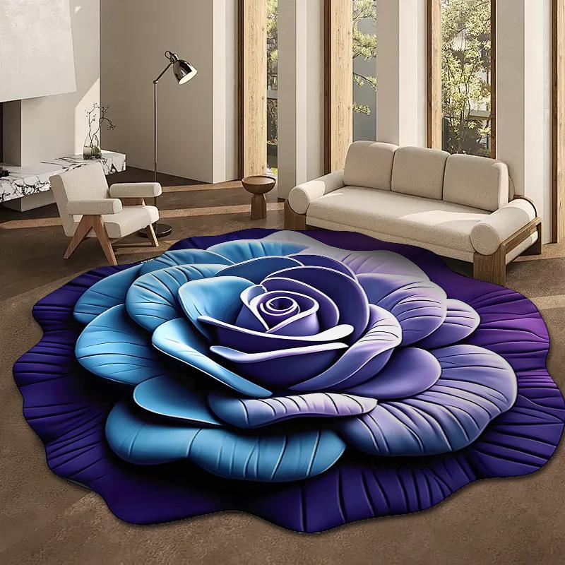 Plush Floral Floor Mat Absorbent Diatomaceous Earth Floor Rug Non-Slip 3D Visual Flower Pattern Rug for Bedroom Entrance Kitchen