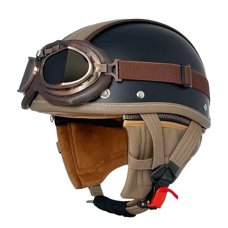 Vintage-Style Half Face Motorcycle Helmet With Flip-Up Tinted Visor Scooter Cruiser Riders