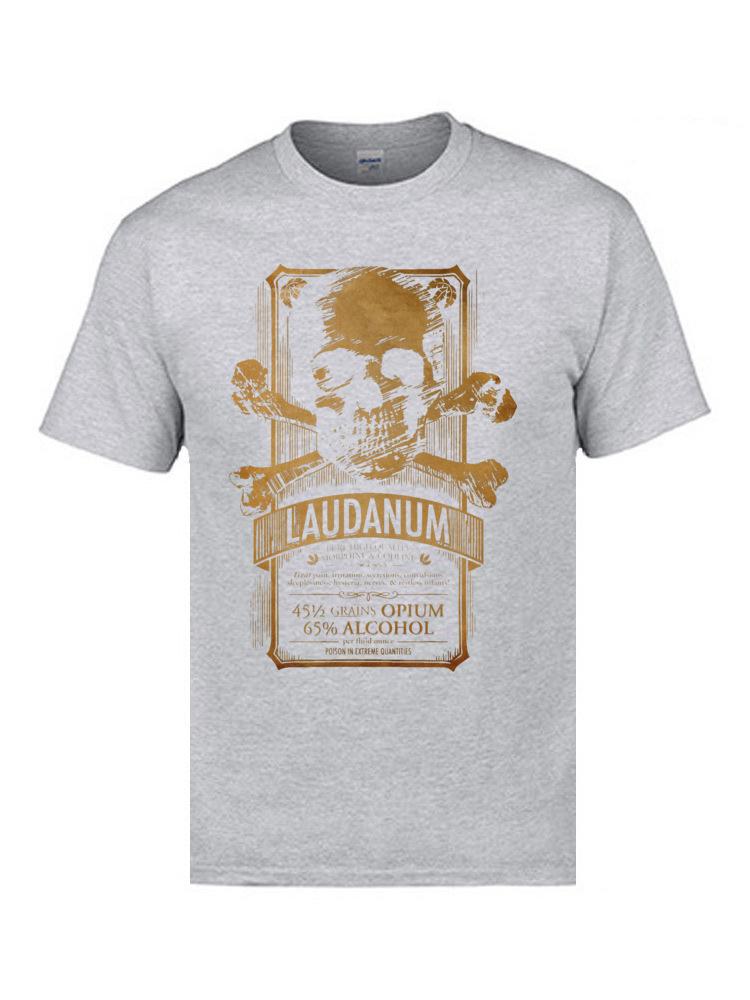 Vintage Adult Men Tshirts Skull Easter 100% Cotton Laudanum Medical Goth Steampunk Label T-Shirt Death Skull Print Men Clothes