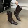 Модные на открытом воздухе новые осенне-зимние однотонные ботинки для женщин 2024 года, высококачественные модные женские ботильоны на квадратном каблуке