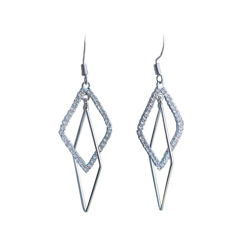 Корейский темперамент, бриллиантовая оправа, персонализированные серьги, женские длинные серьги-крючки с ромбом, универсальные женские украшения