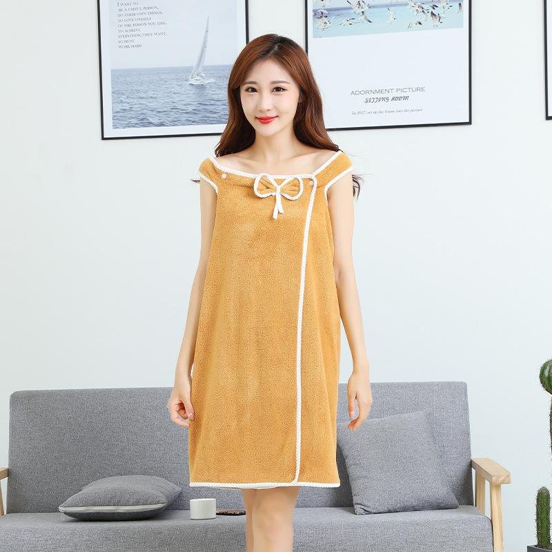 1pc Wearable Bath Towel Absorbent Quick Drying Bathrobe With Pockets Bow Decor Bath Wrap Towel Bathroom Supplies