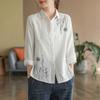 Spring Cotton Blouse Simple Literary Ladies Long-sleeved Shirt Loose and Versatile Floral Embroidered Shirt