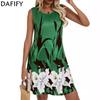 DAFIFY Women's Fashion Summer Spring Flower Pattern Print Sleeveless O-Neck Loose Waistline Casual Dresses