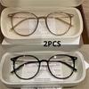 2Pcs Lady Trendy Finished Myopia Glasses Women Round Frame Blue Light Blocking Eyewear Men Unisex Retro Minus Diopter Eyeglasses