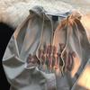 Retro American Oversized Letter Printed Sweater Cardigan Hoodie Women Y2K Street Hip Hop Loose Cardigan Zipper Jacket 2023