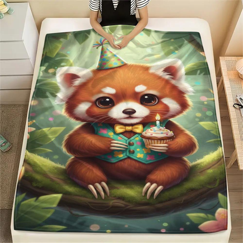 1PC Cute-style animals Print FlAannel Blanket, High quality Comfortable for All Seasons, Home Decor, Warmth and Comfort