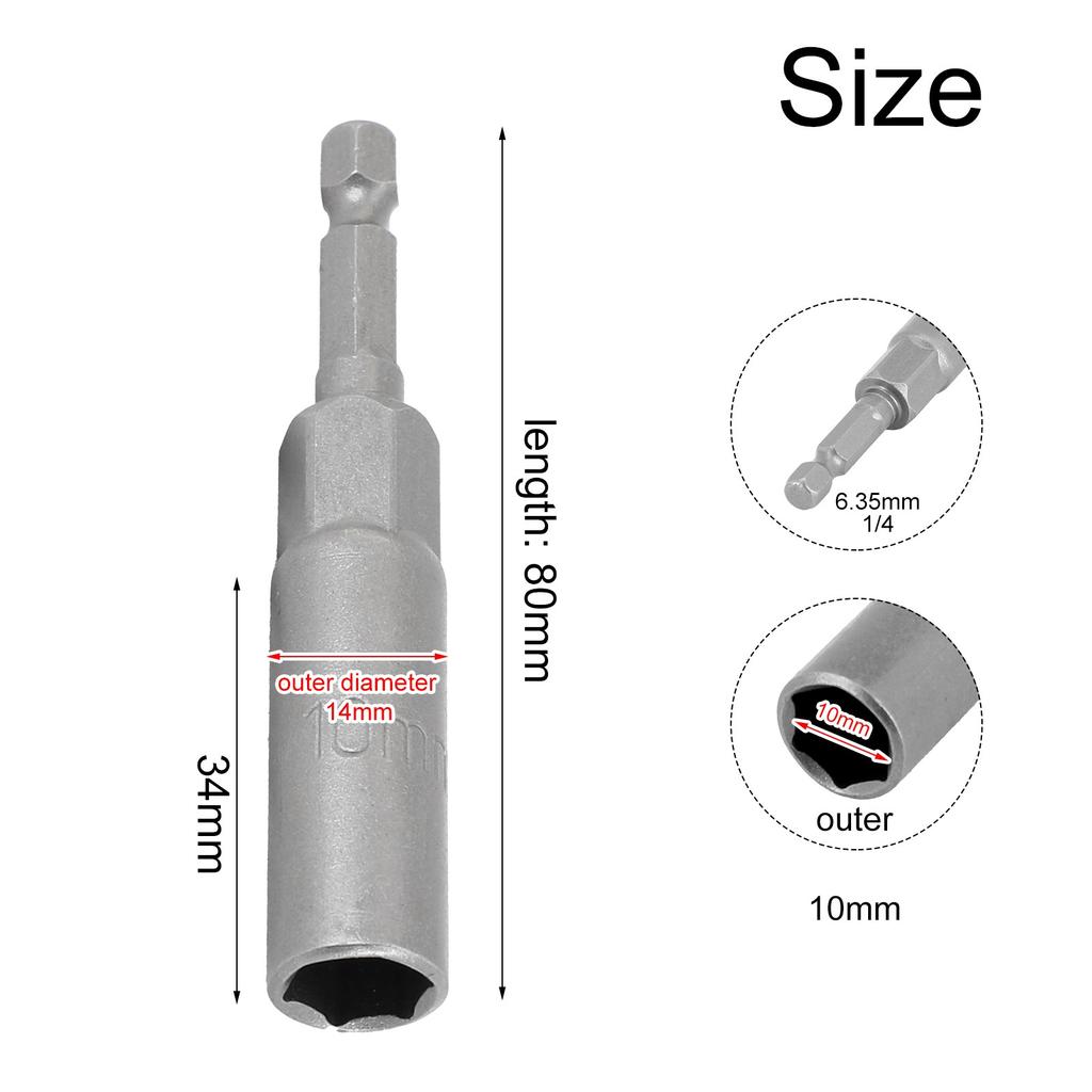 80mm Length Hex Sockets Nut Driver Drive Socket Adapter