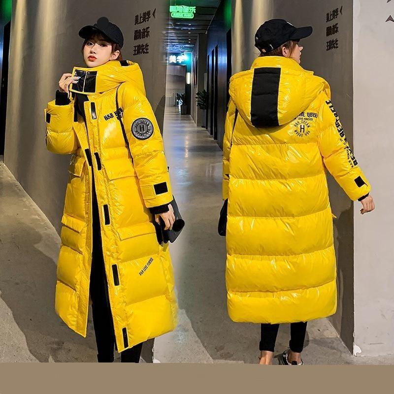 Женская осенне-зимняя модная глянцевая хлопковая куртка длиной до колена, утолщенное хлопковое пальто средней длины