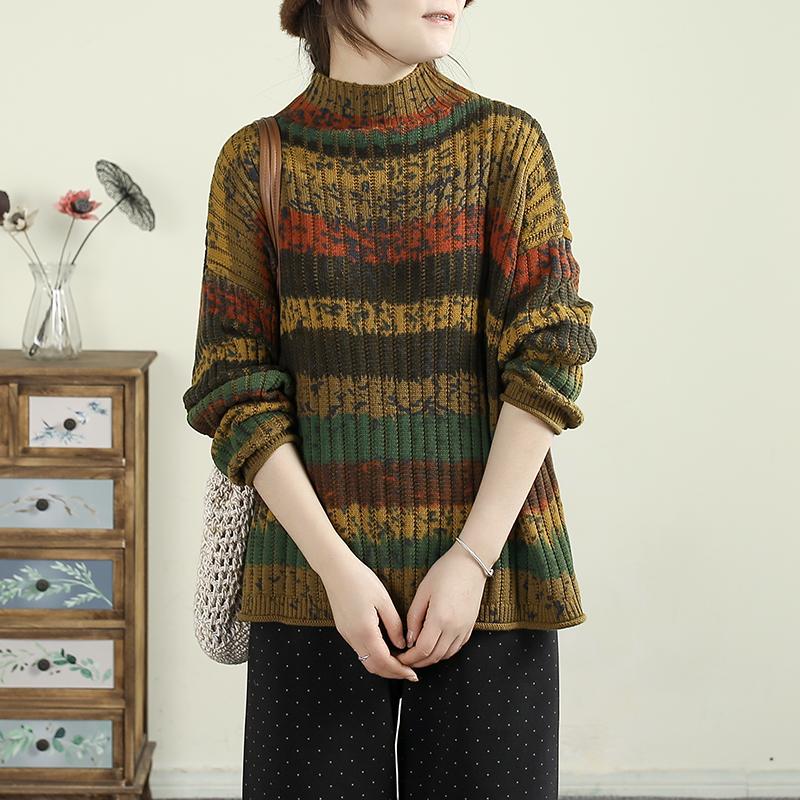 Retro Striped High Neck Knit Sweater - Autumn/Winter Collection
