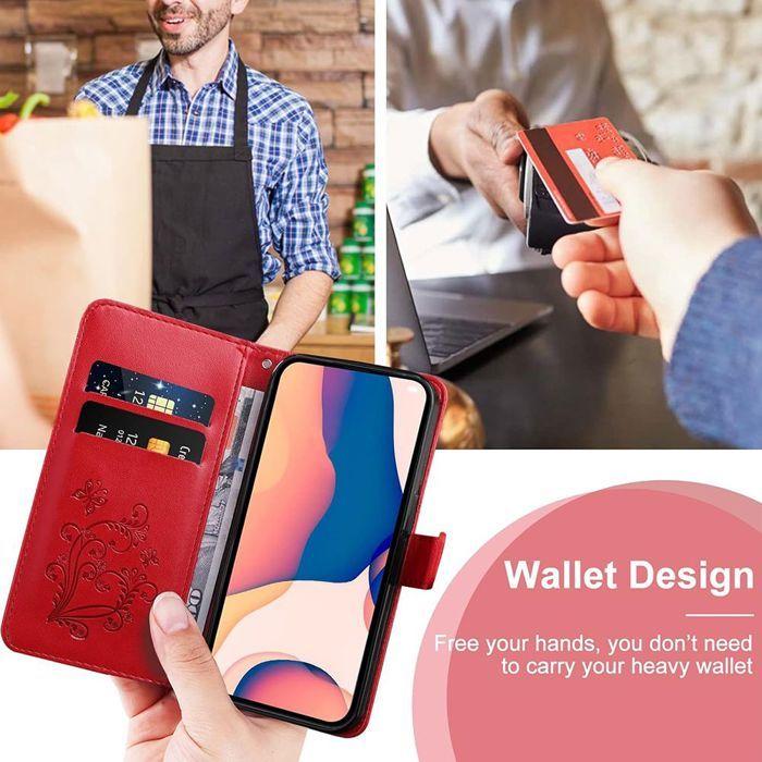 Protective Case - BOOLING - for Samsung Galaxy A26 5G - Red PU Leather - Butterfly Pattern - 2 Tempered Glasses