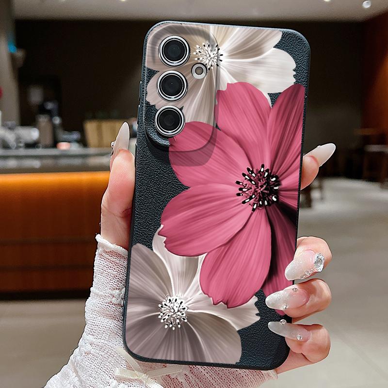 Чехол с цветочным узором для Samsung S26 S25 Ultra S24 FE S23 Plus S22 S21 A15 A16 A17 A35 A36 A37 A54 A55 A56 A57 5G Мягкая крышка с текстурой кожи