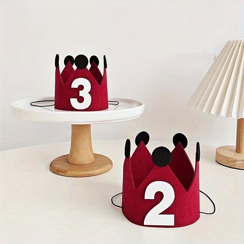 1pc Birthday Crown Hat for Red Felt Princess Crown with Number First Birthday Party Decorations Favors 1-10th 30th 100th