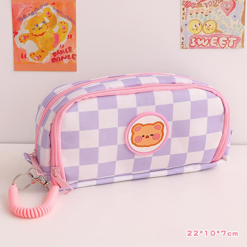 Cute Plaid Large Capacity Pencil Cases Kawaii Pouch Bag Box Back To School Supplies Korean Organizer Stationery