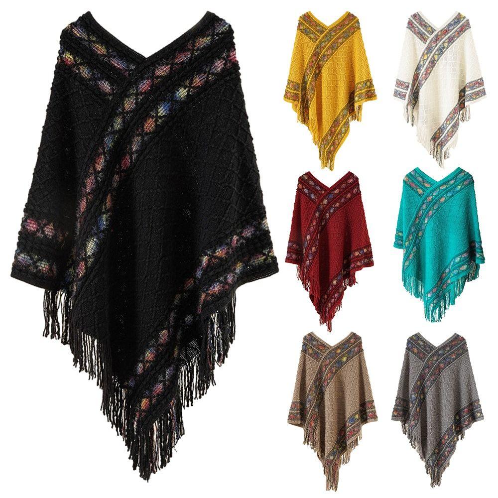 Winter Warm Rhombic Stripe Tassel Shawl Imitation Cashmere Knitting Wraps Women Fashion