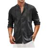 Men's Summer Casual Button Beach Vacation Shirt Standing Collar Long Sleeve Lapel Top