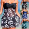 2Pcs/Set Women Summer Swimsuit Set Adjustable Straps Print Mesh Hem Bandeau Tops