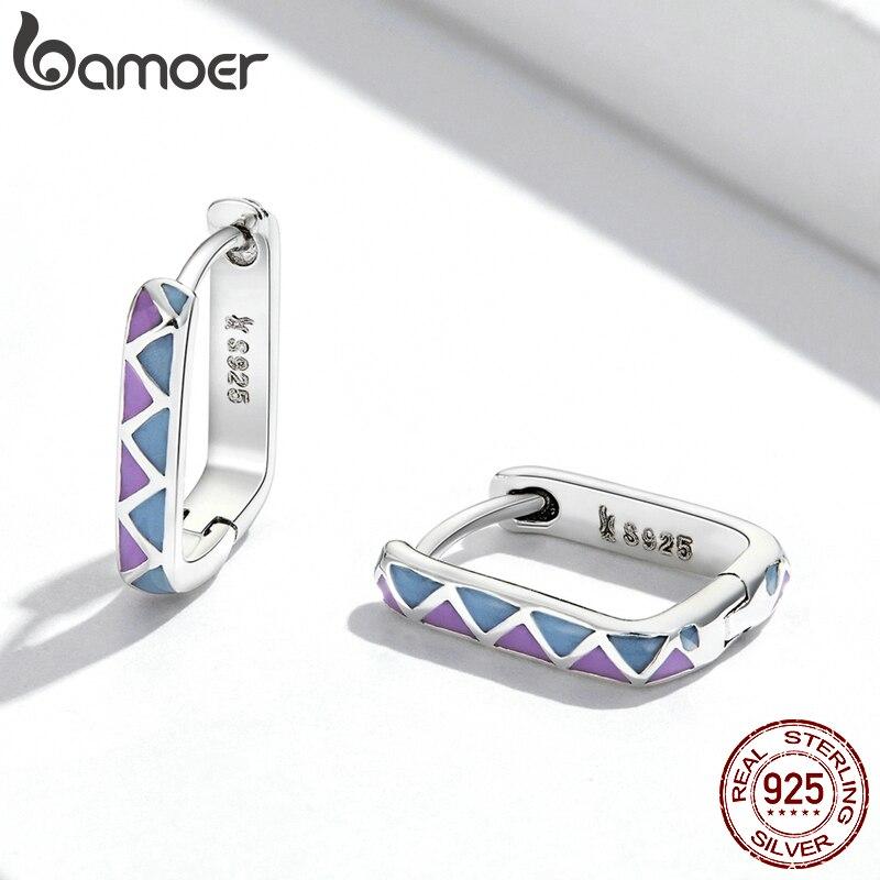 BAMOER 925 Sterling Silver Original Simple Contrast-Color Ear Buckles Violet Sterling Silver Earrings for Women Fine Jewelry