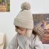 2-8T Baby Hat Big Pompom Beanie with Earflap Wool Plush Children Knitted Cap for Girls Boys Winter Thick Warm Kids Accessories