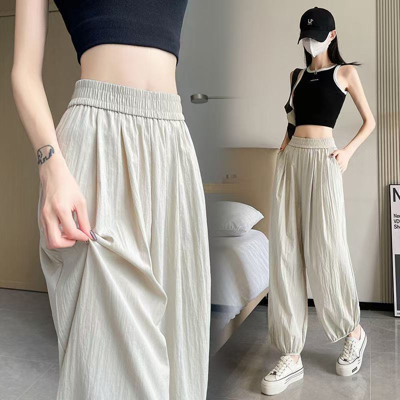 Japanese Style Lantern Pants Women's Spring Summer Thin Ice Silk Pants Loose Slimming Nine - Tenths Harem Pants Pleated Sport Pants