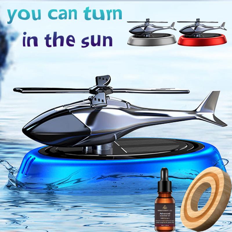 Solar Rotating Helicopter Aromatherapy Car Air Freshener Alloy + Abs Wooden Aromatherapy Machine Car Aromatherapy Aircraft