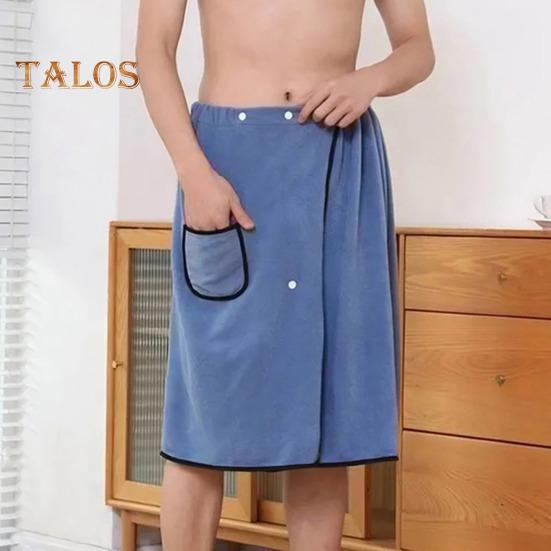 Мужская банная юбка-полотенце с карманом из кораллового флиса, быстро впитывающее, регулируемое по талии полотенце с застежкой на пуговицы, полотенца для сауны, мужские халаты для спортзала, спа, пляжа